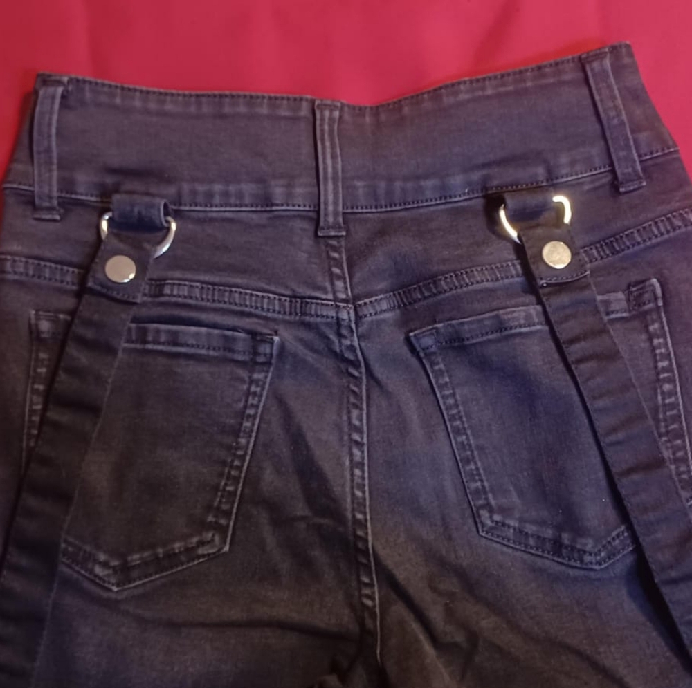 Black Denim Pants with Buckle Straps - Picture 5 of 7